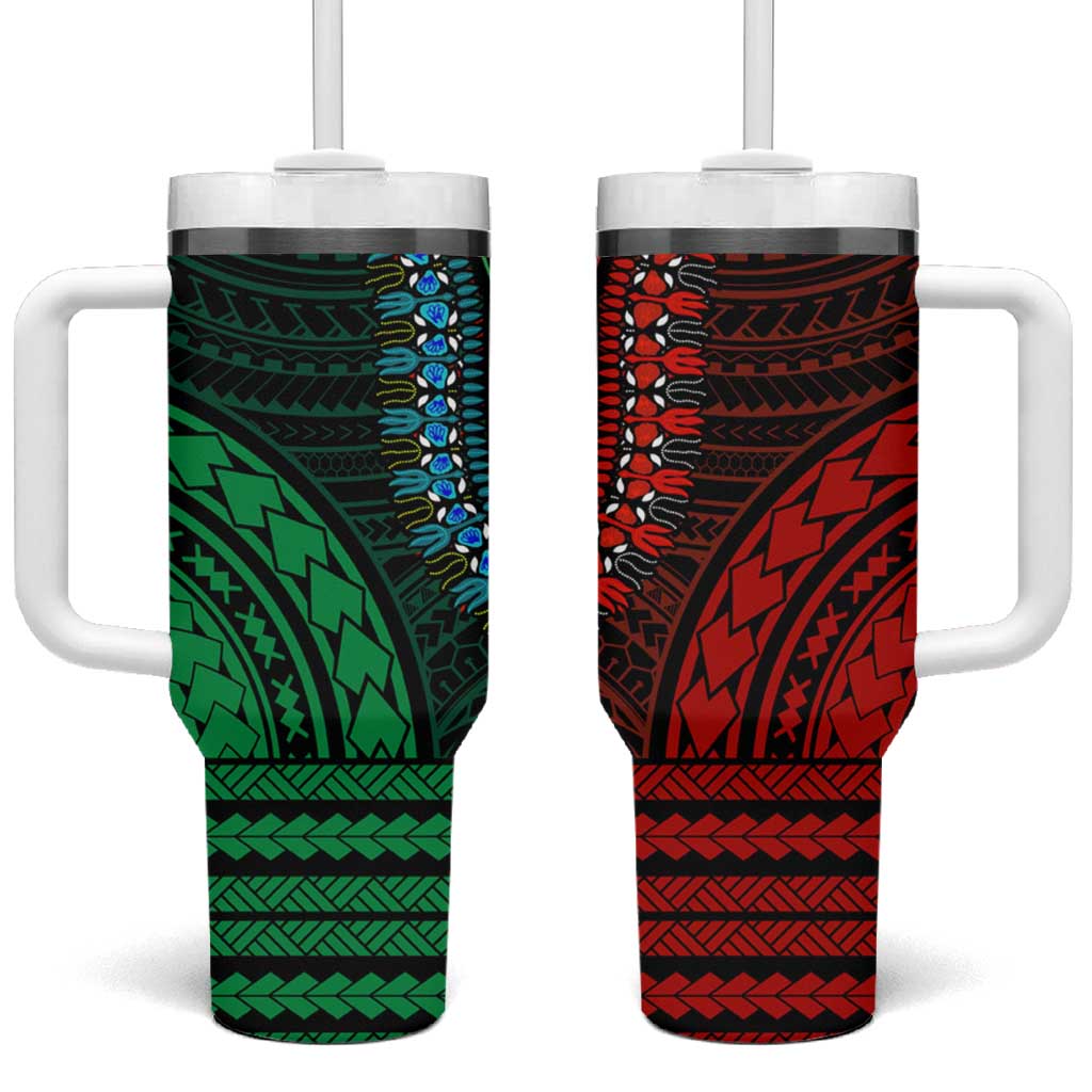 African Dashiki and Polynesian Pattern Tumbler With Handle Half Green-Red LT9