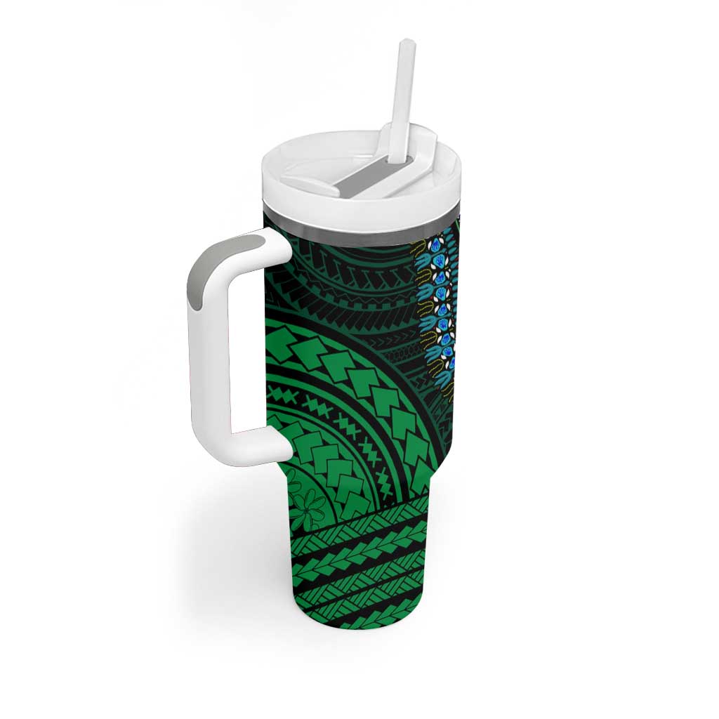 African Dashiki and Polynesian Pattern Tumbler With Handle Half Green-Red LT9