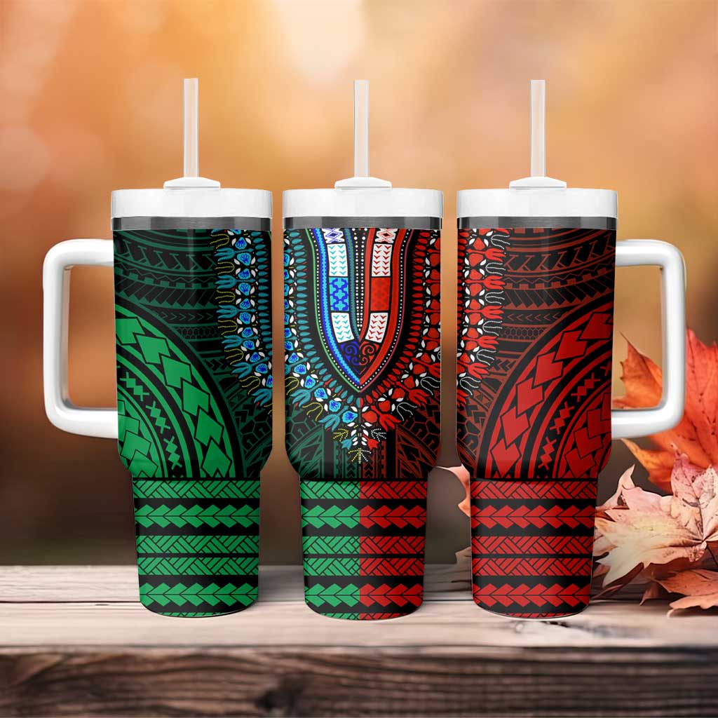 African Dashiki and Polynesian Pattern Tumbler With Handle Half Green-Red LT9