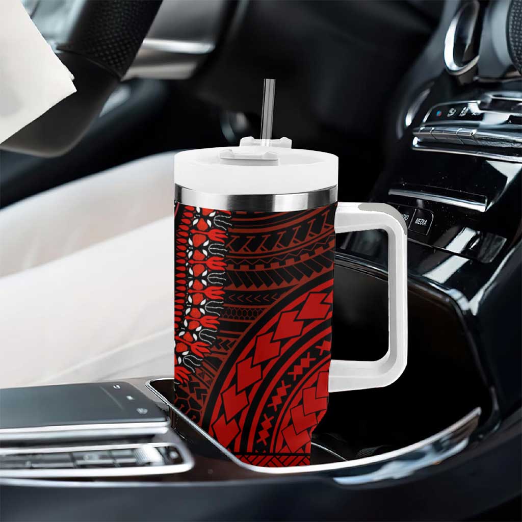 African Dashiki and Polynesian Pattern Tumbler With Handle Half Green-Red LT9