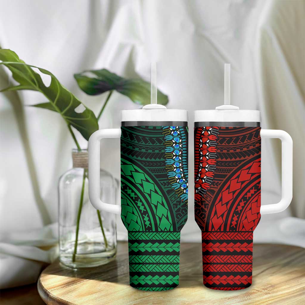 African Dashiki and Polynesian Pattern Tumbler With Handle Half Green-Red LT9