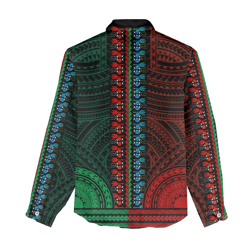 African Dashiki and Polynesian Pattern Women Casual Shirt Half Green-Red LT9