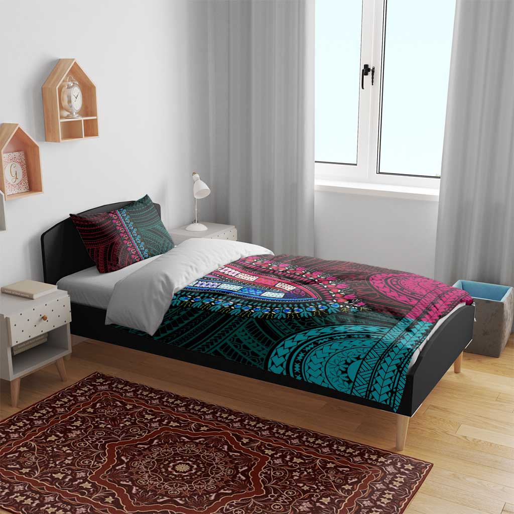 African Dashiki and Polynesian Pattern Bedding Set Half Teal-Pink LT9