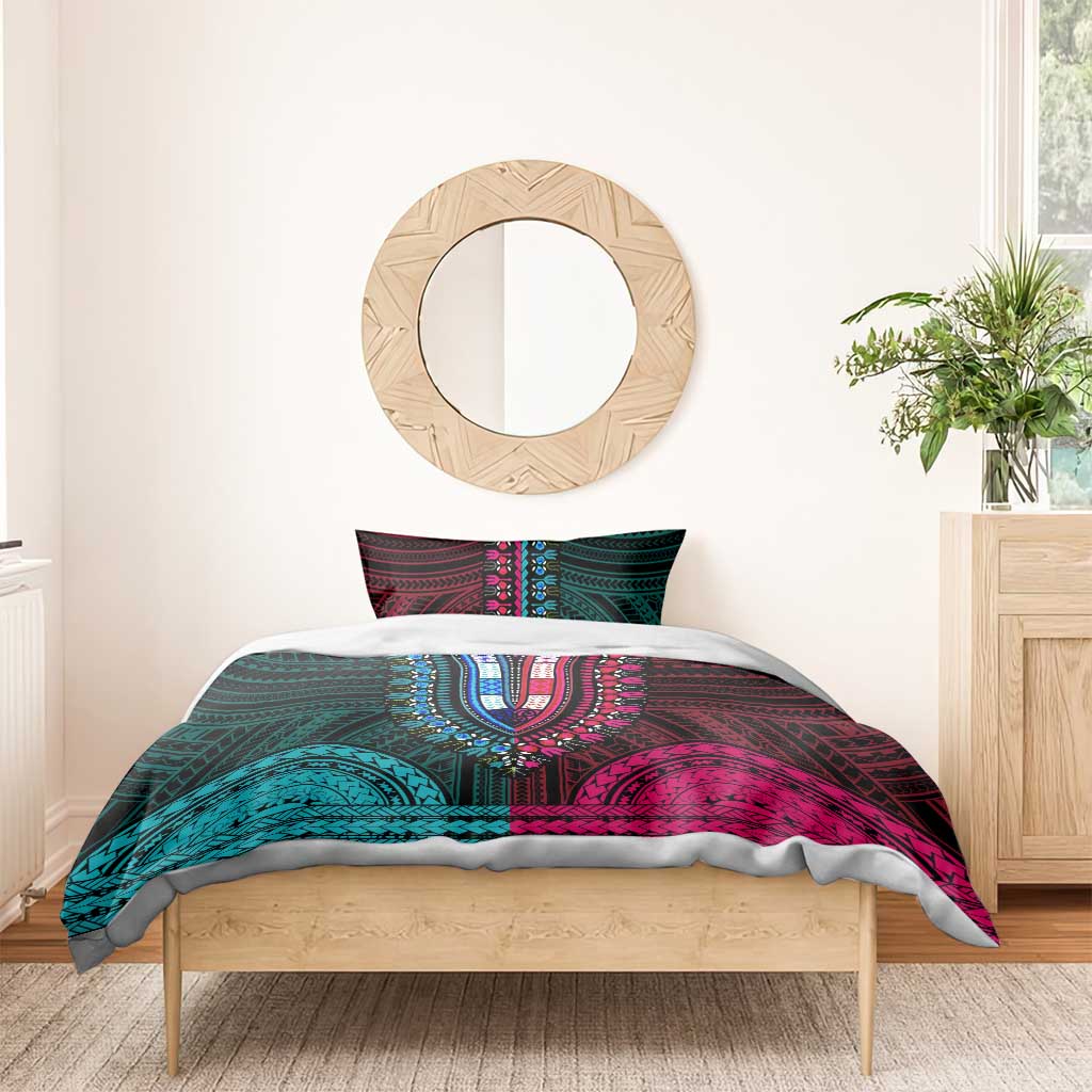 African Dashiki and Polynesian Pattern Bedding Set Half Teal-Pink LT9