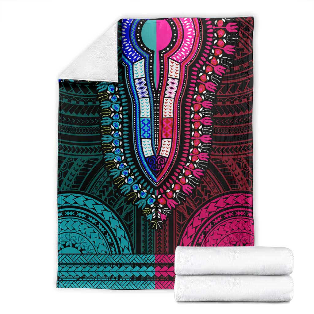 African Dashiki and Polynesian Pattern Blanket Half Teal-Pink LT9