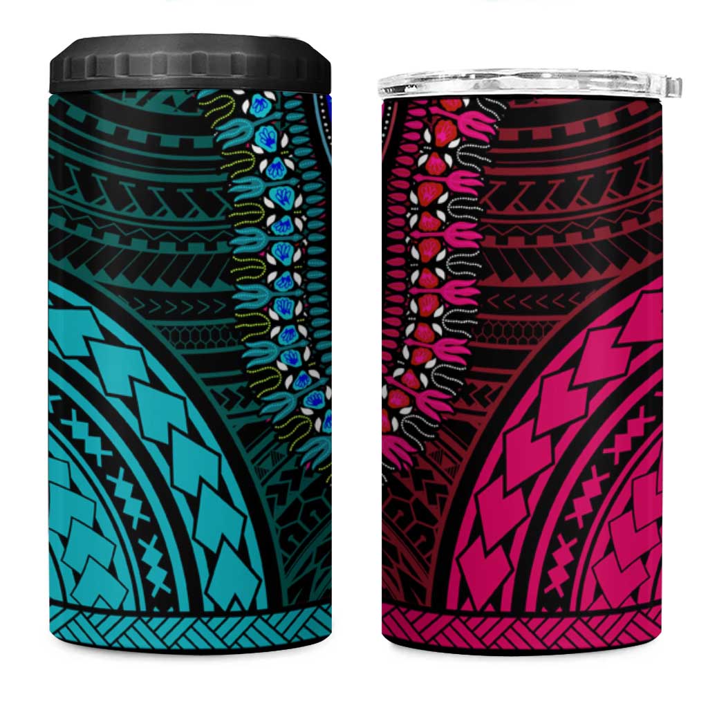 African Dashiki and Polynesian Pattern 4 in 1 Can Cooler Tumbler Half Teal-Pink LT9