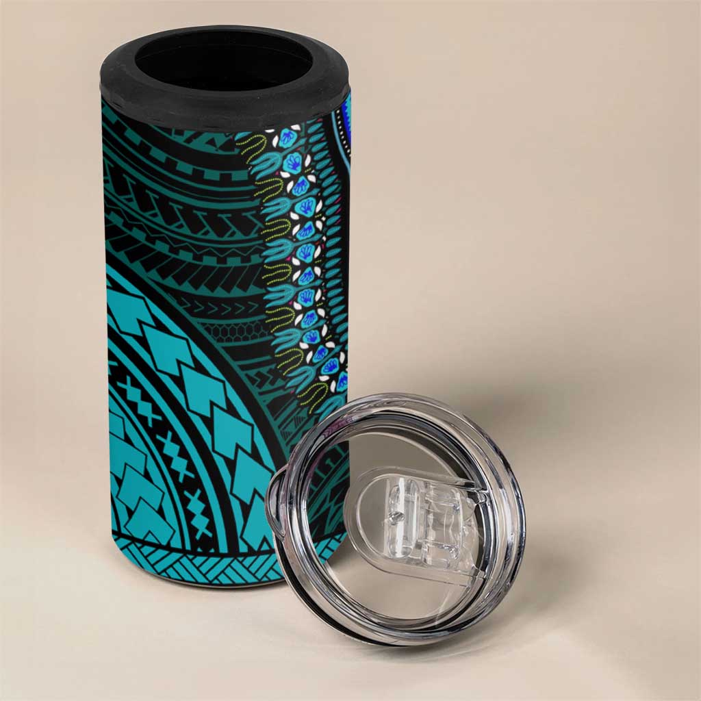 African Dashiki and Polynesian Pattern 4 in 1 Can Cooler Tumbler Half Teal-Pink LT9