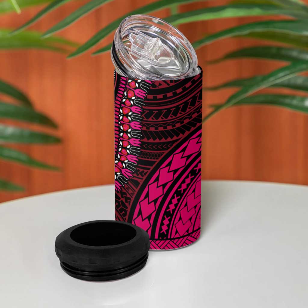 African Dashiki and Polynesian Pattern 4 in 1 Can Cooler Tumbler Half Teal-Pink LT9