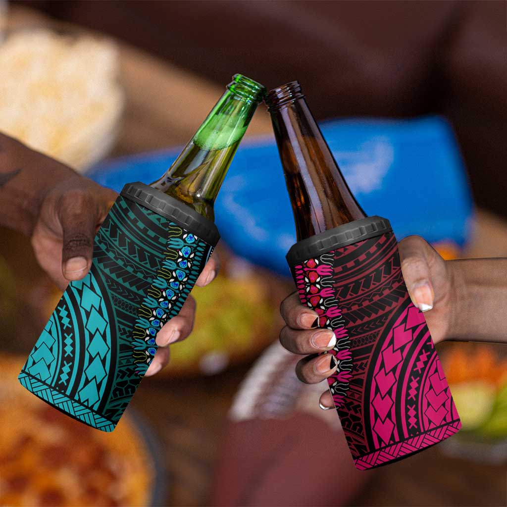African Dashiki and Polynesian Pattern 4 in 1 Can Cooler Tumbler Half Teal-Pink LT9