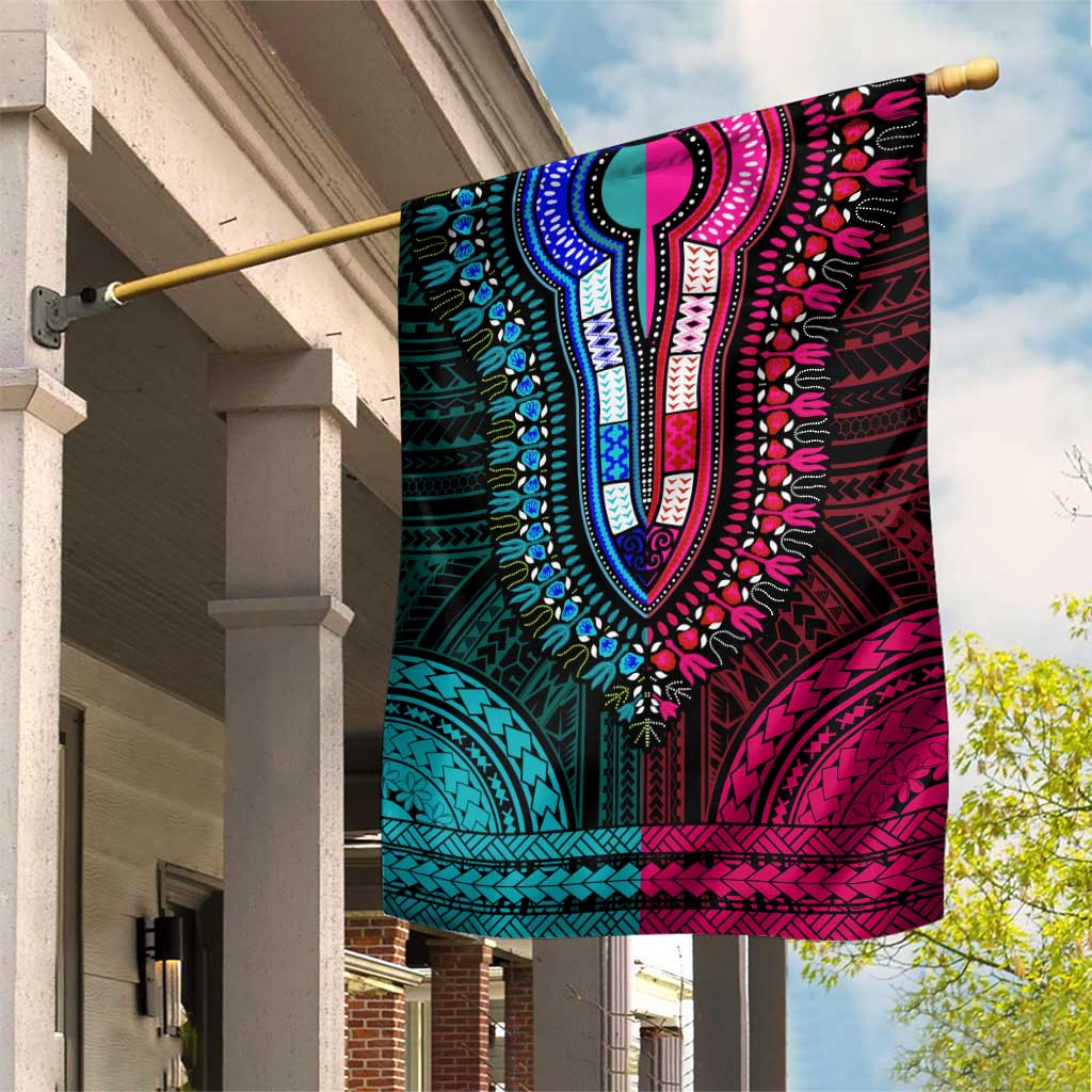 African Dashiki and Polynesian Pattern Garden Flag Half Teal-Pink LT9