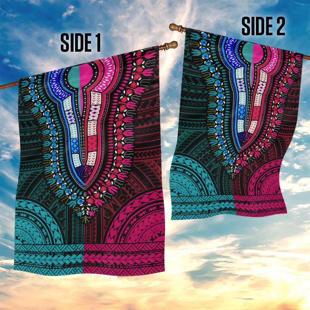 African Dashiki and Polynesian Pattern Garden Flag Half Teal-Pink LT9