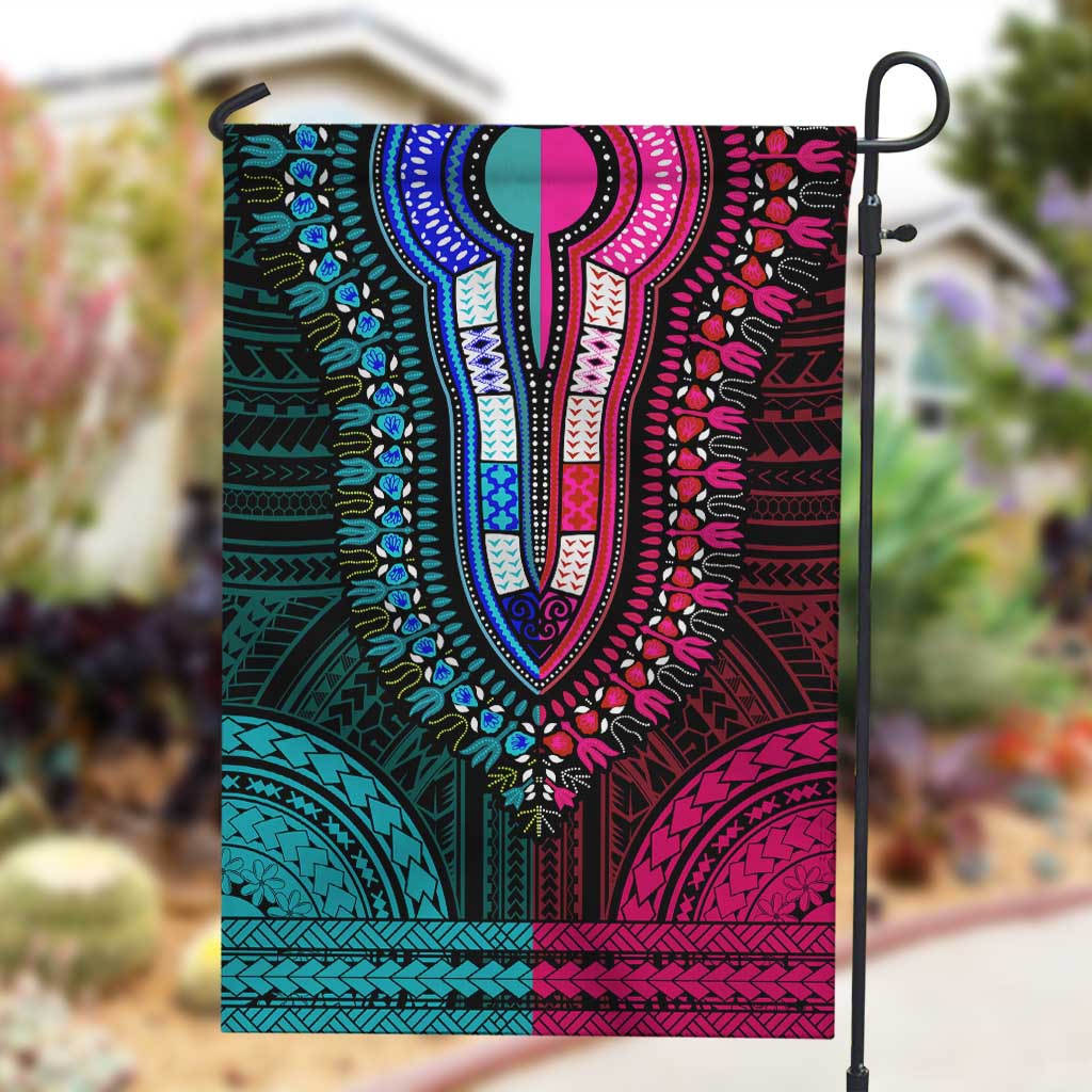 African Dashiki and Polynesian Pattern Garden Flag Half Teal-Pink LT9