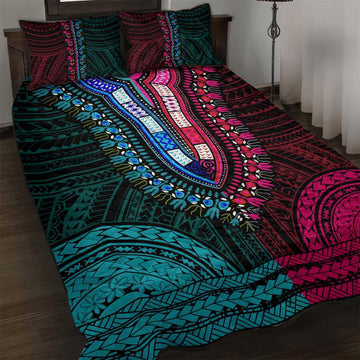 African Dashiki and Polynesian Pattern Quilt Bed Set Half Teal-Pink LT9