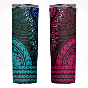 African Dashiki and Polynesian Pattern Skinny Tumbler Half Teal-Pink LT9
