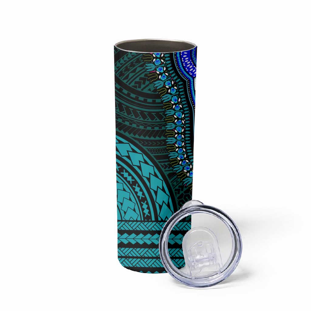 African Dashiki and Polynesian Pattern Skinny Tumbler Half Teal-Pink LT9