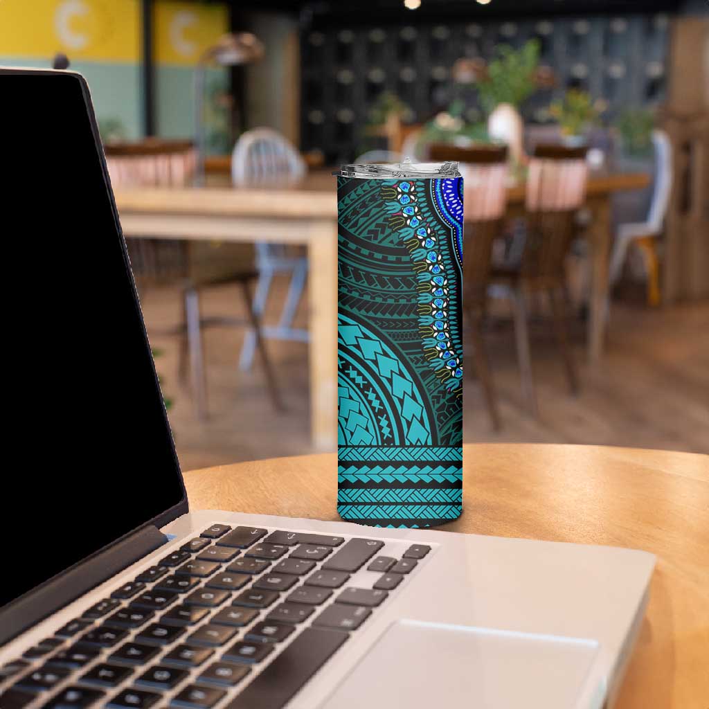 African Dashiki and Polynesian Pattern Skinny Tumbler Half Teal-Pink LT9