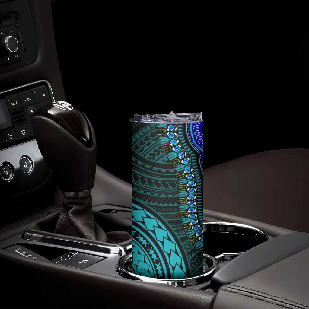African Dashiki and Polynesian Pattern Skinny Tumbler Half Teal-Pink LT9
