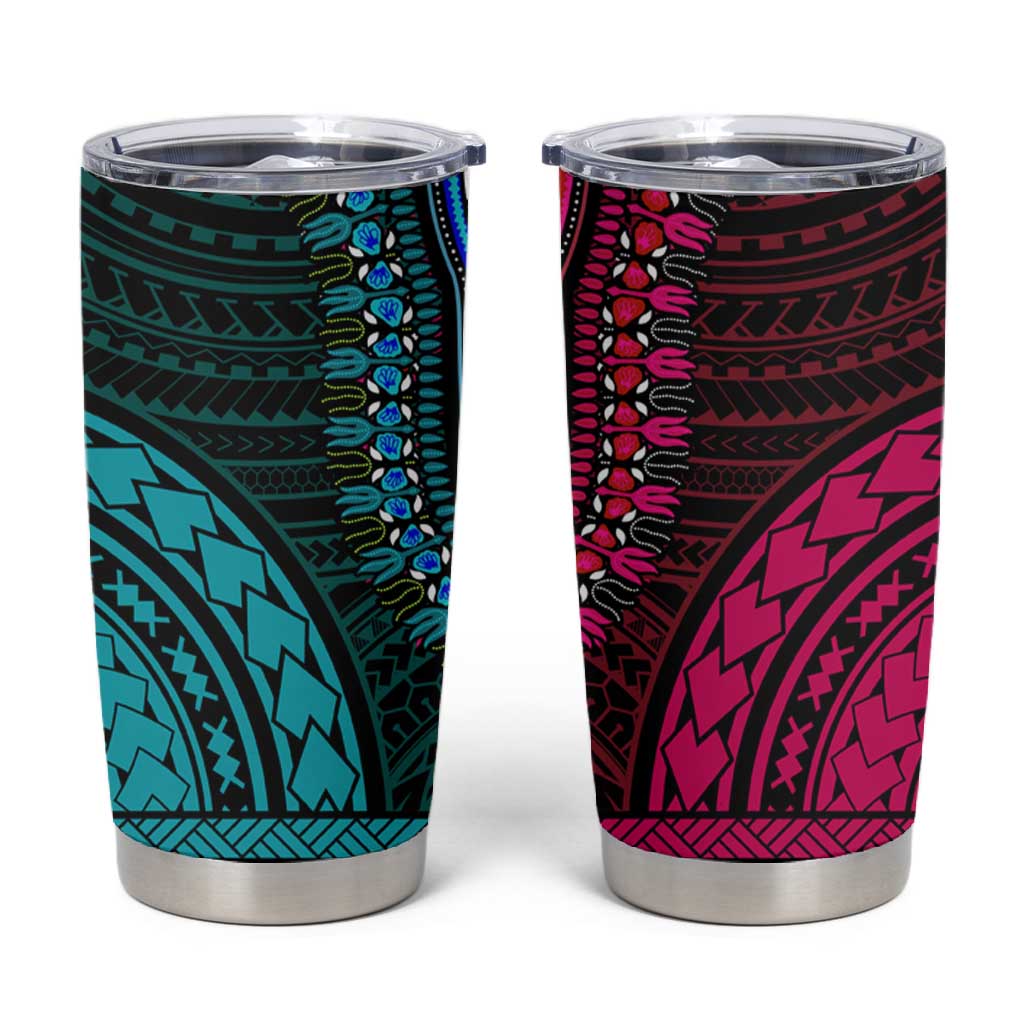 African Dashiki and Polynesian Pattern Tumbler Cup Half Teal-Pink LT9