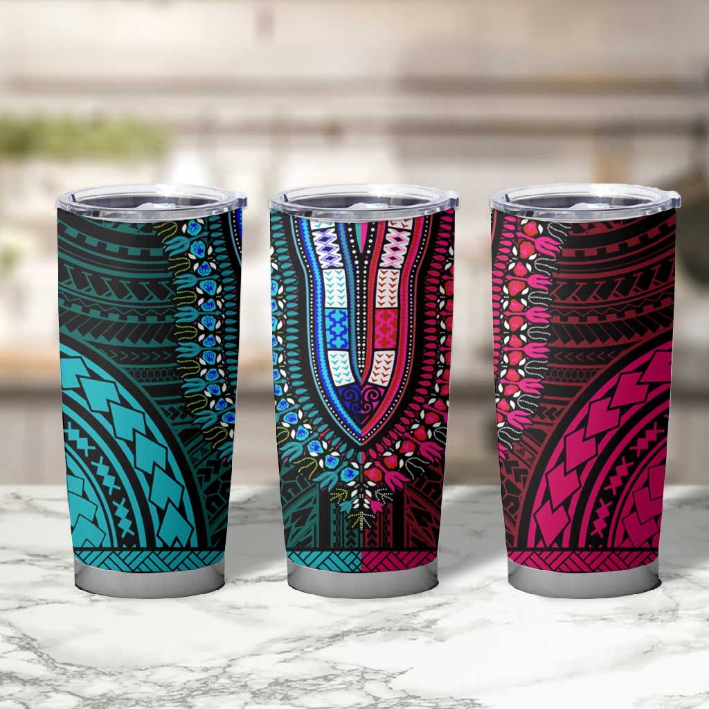 African Dashiki and Polynesian Pattern Tumbler Cup Half Teal-Pink LT9