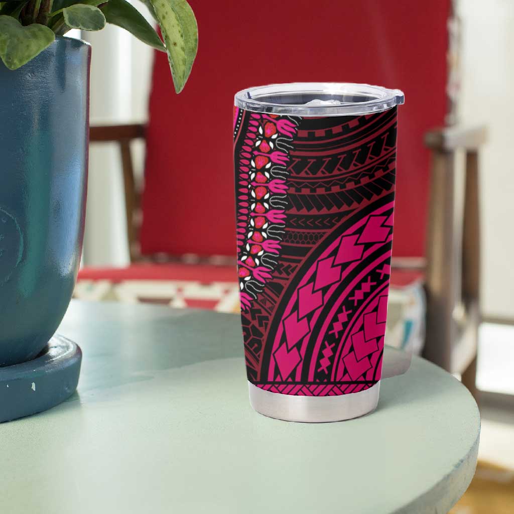 African Dashiki and Polynesian Pattern Tumbler Cup Half Teal-Pink LT9