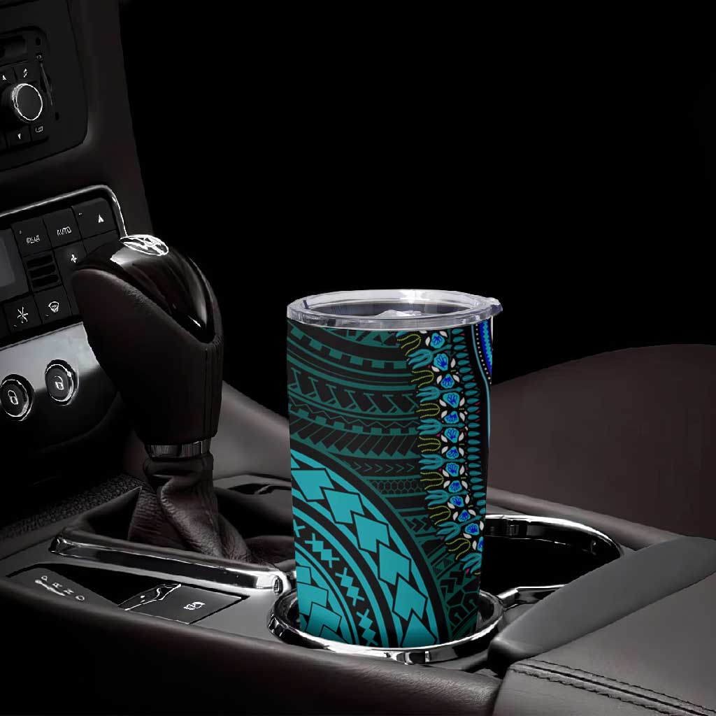 African Dashiki and Polynesian Pattern Tumbler Cup Half Teal-Pink LT9