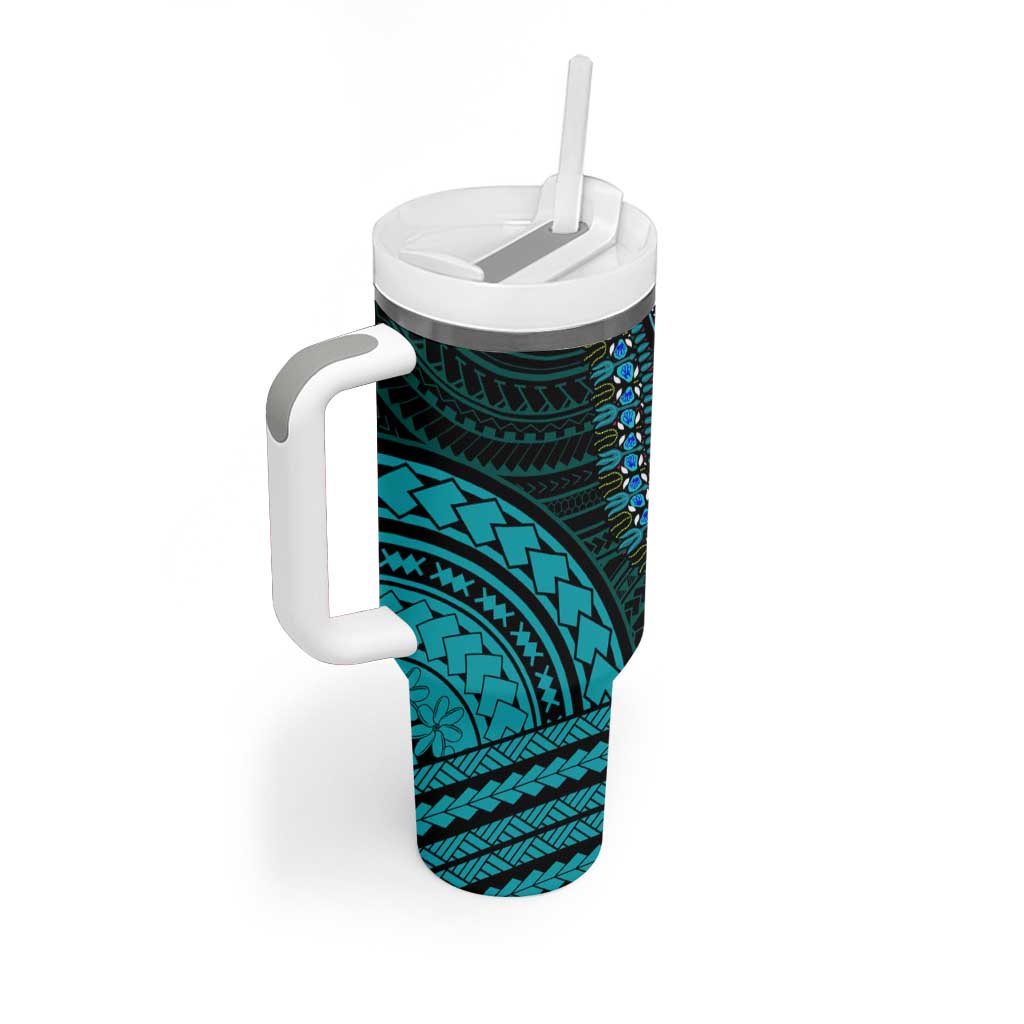 African Dashiki and Polynesian Pattern Tumbler With Handle Half Teal-Pink LT9