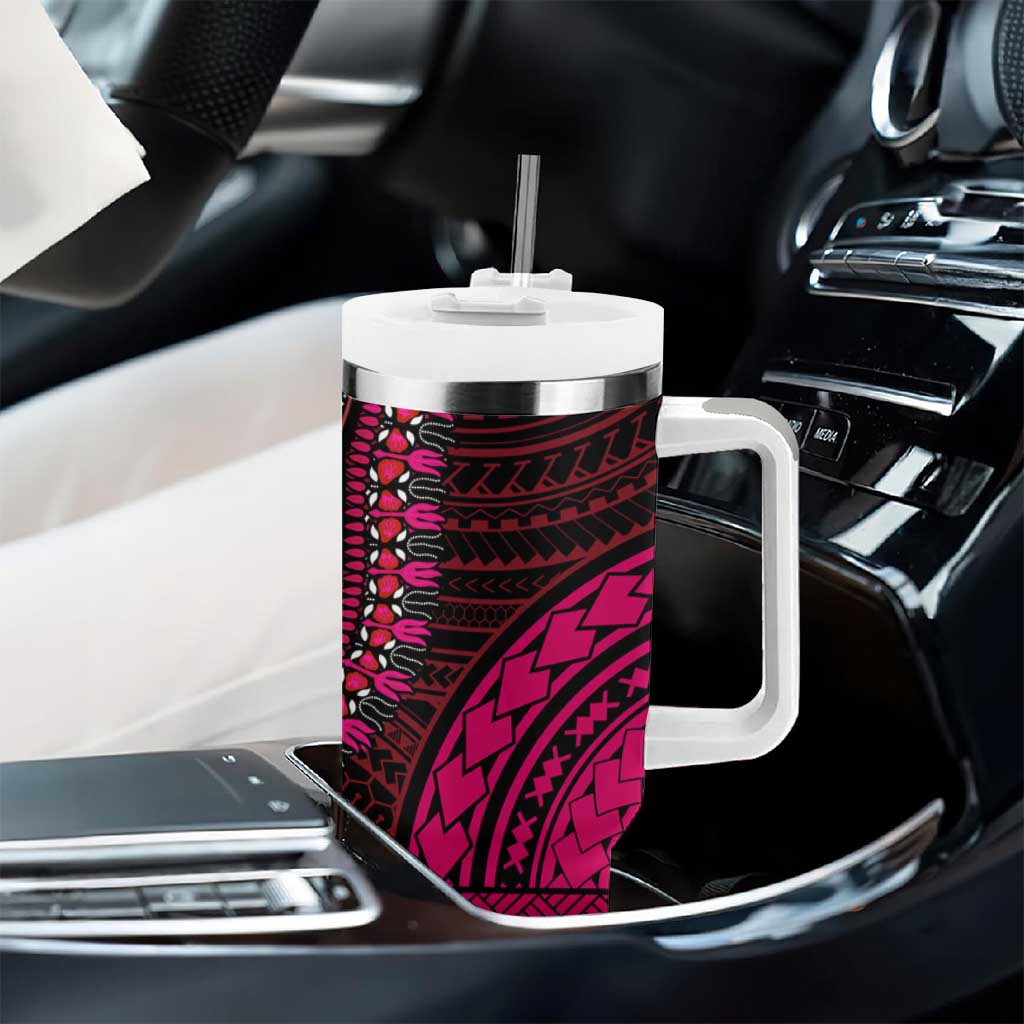 African Dashiki and Polynesian Pattern Tumbler With Handle Half Teal-Pink LT9