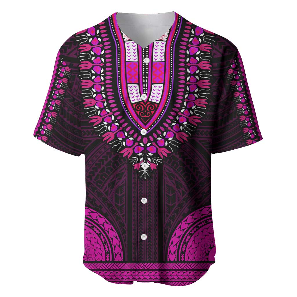 African Dashiki and Polynesian Pattern Baseball Jersey Pink LT9