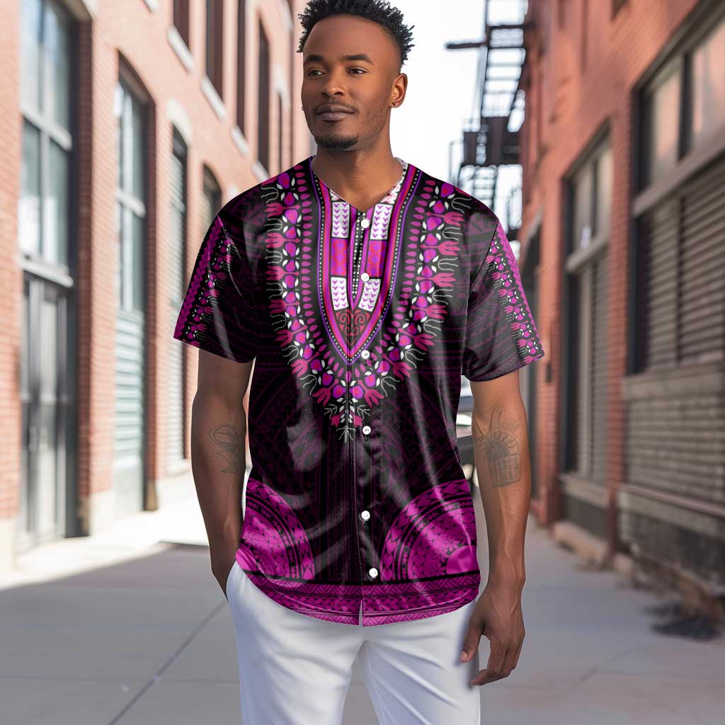 African Dashiki and Polynesian Pattern Baseball Jersey Pink LT9