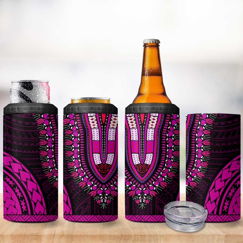 African Dashiki and Polynesian Pattern 4 in 1 Can Cooler Tumbler Pink LT9