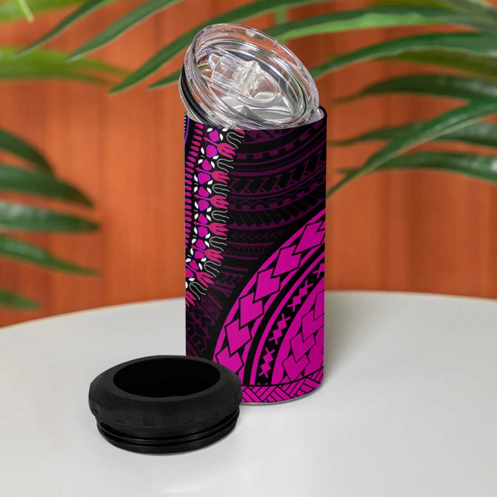 African Dashiki and Polynesian Pattern 4 in 1 Can Cooler Tumbler Pink LT9