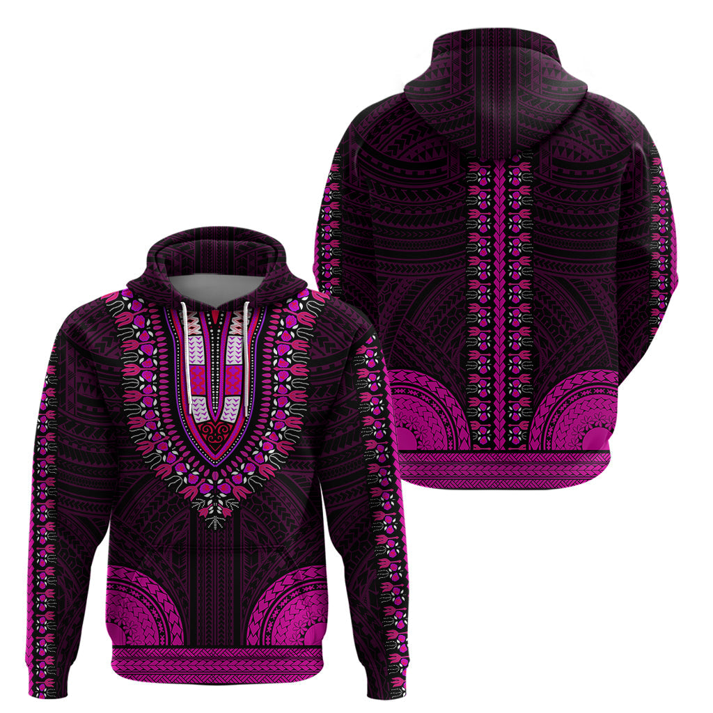 African Dashiki Hoodie With Polynesian Pattern - Pink LT9