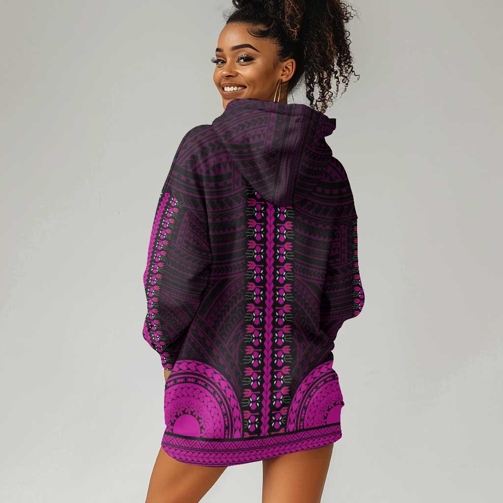 African Dashiki and Polynesian Pattern Hoodie Dress Pink LT9