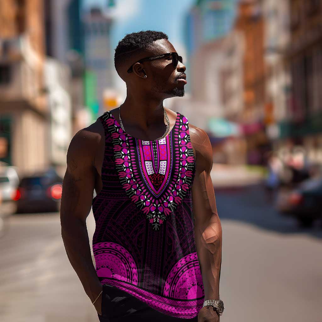 African Dashiki and Polynesian Pattern Men Tank Top Pink LT9