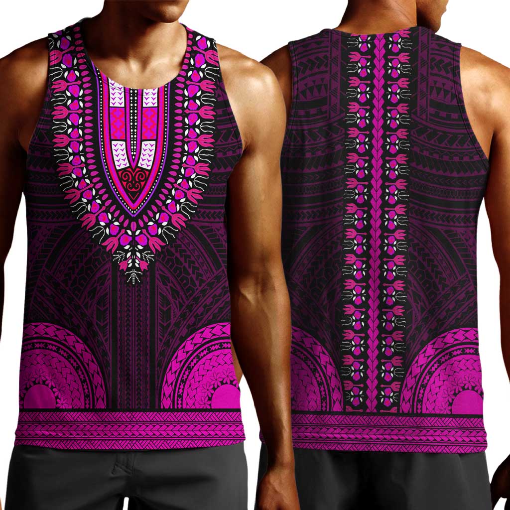 African Dashiki and Polynesian Pattern Men Tank Top Pink LT9