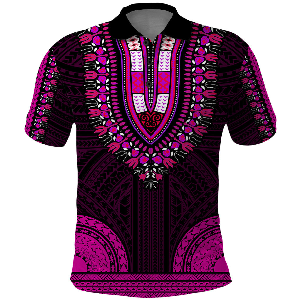 African Dashiki Polo Shirt With Polynesian Pattern - Pink LT9