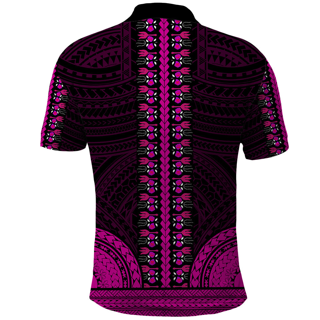 African Dashiki Polo Shirt With Polynesian Pattern - Pink LT9