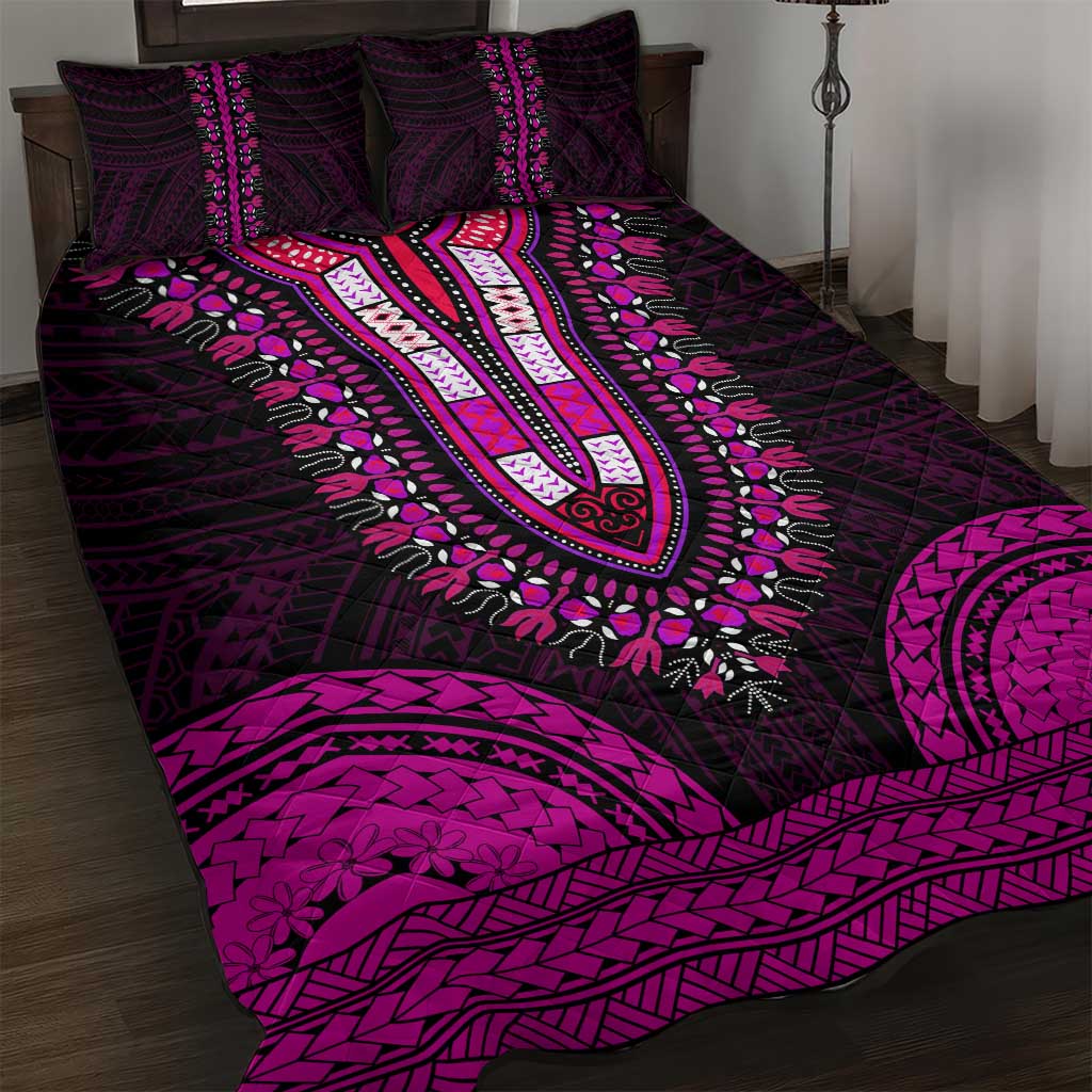 African Dashiki and Polynesian Pattern Quilt Bed Set Pink LT9