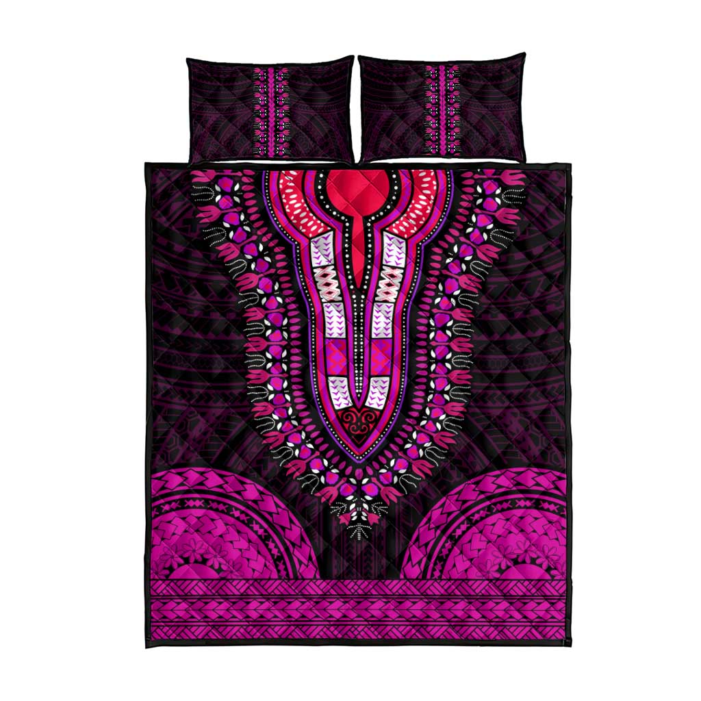 African Dashiki and Polynesian Pattern Quilt Bed Set Pink LT9