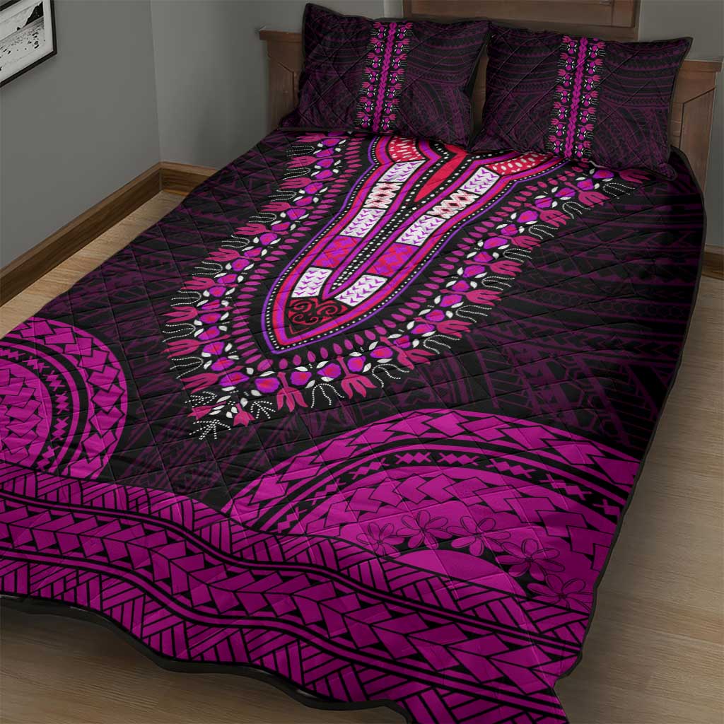 African Dashiki and Polynesian Pattern Quilt Bed Set Pink LT9