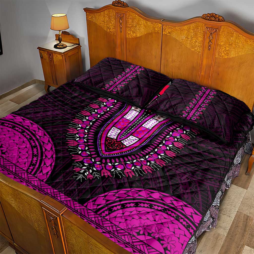 African Dashiki and Polynesian Pattern Quilt Bed Set Pink LT9