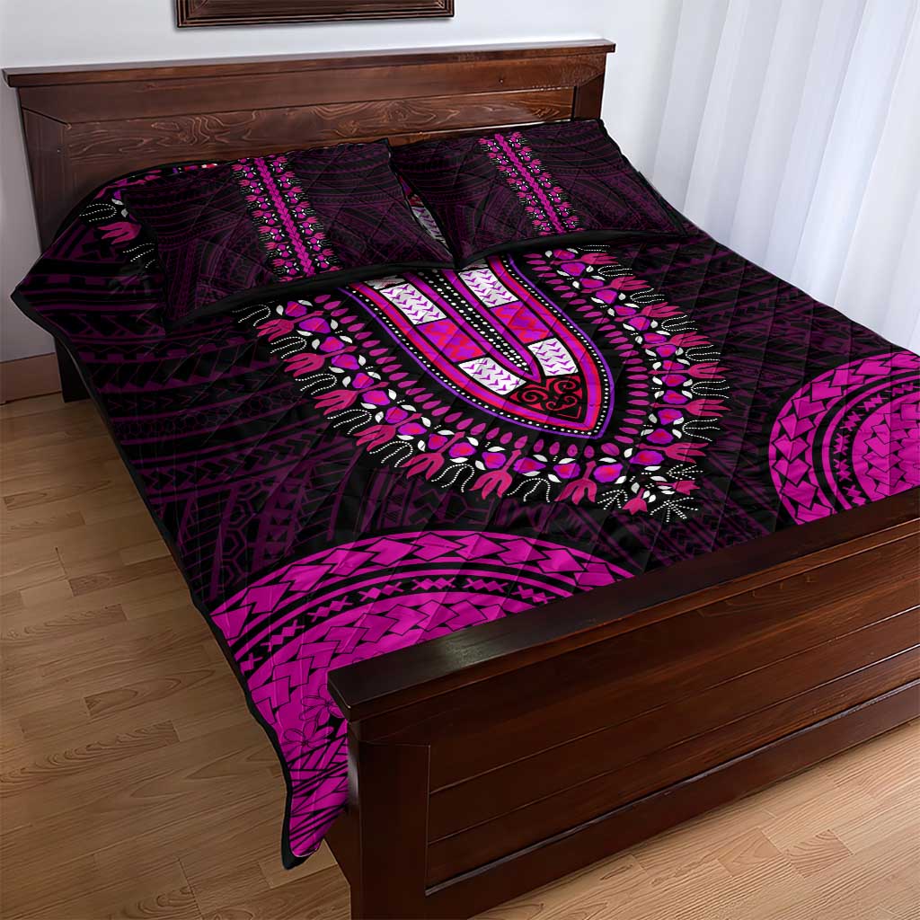 African Dashiki and Polynesian Pattern Quilt Bed Set Pink LT9