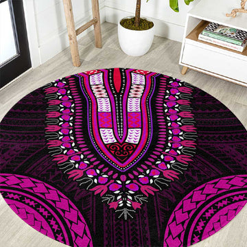 African Dashiki and Polynesian Pattern Round Carpet Pink LT9