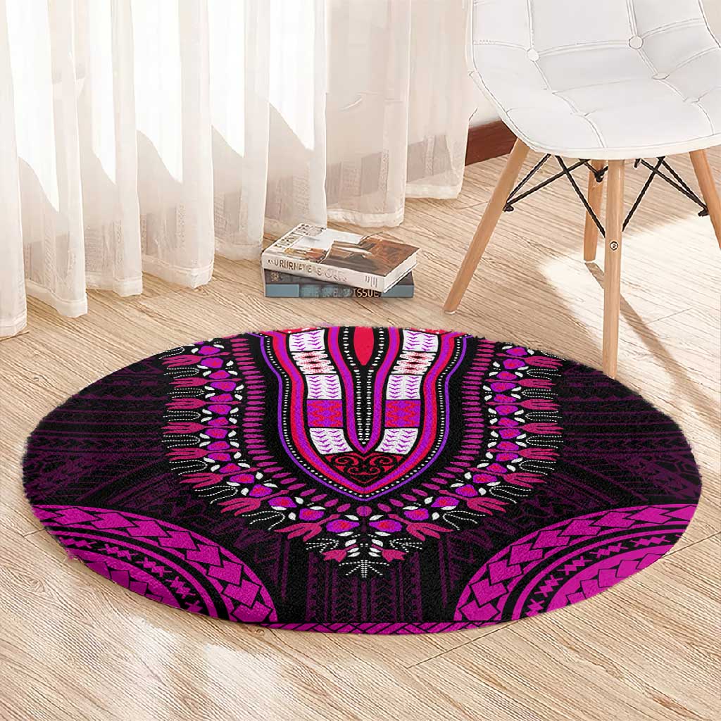 African Dashiki and Polynesian Pattern Round Carpet Pink LT9