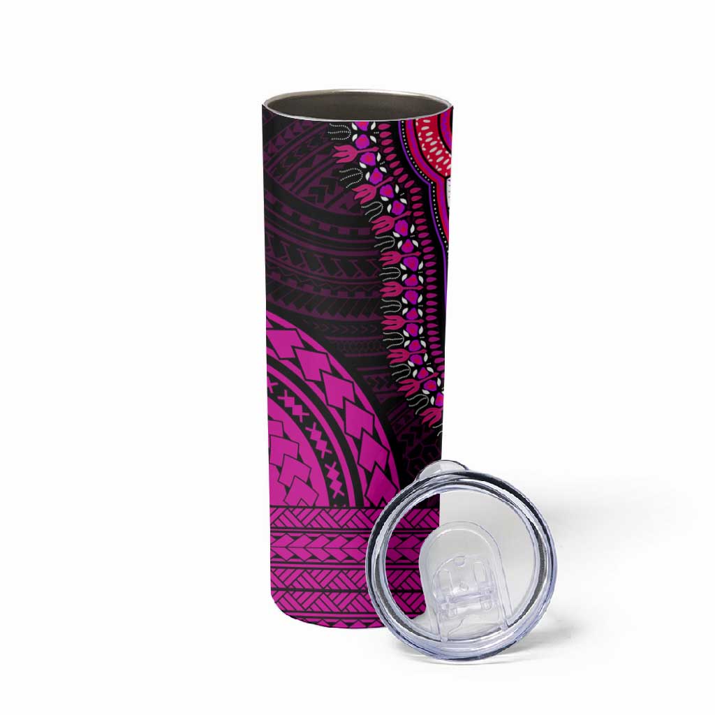 African Dashiki and Polynesian Pattern Skinny Tumbler Pink LT9
