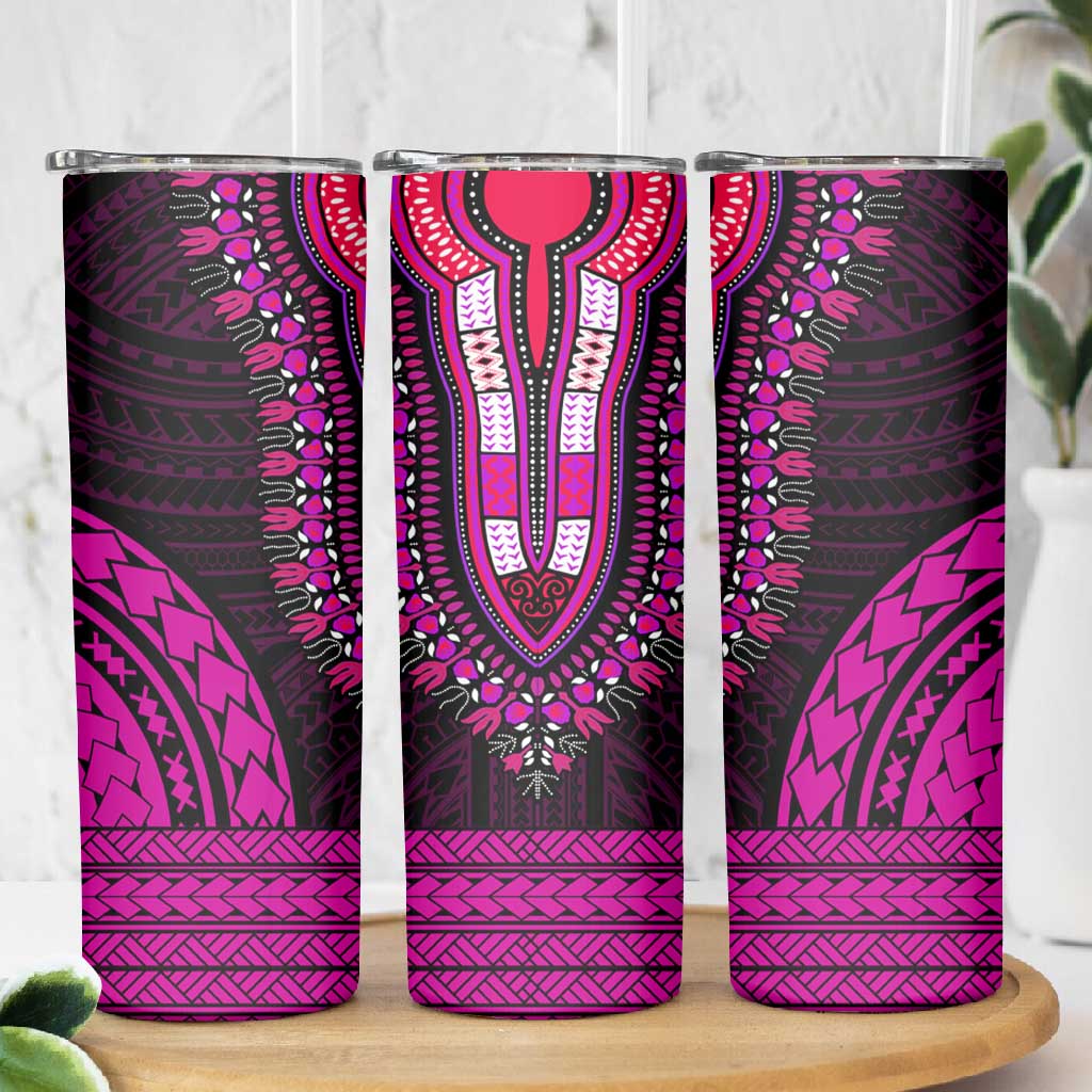 African Dashiki and Polynesian Pattern Skinny Tumbler Pink LT9