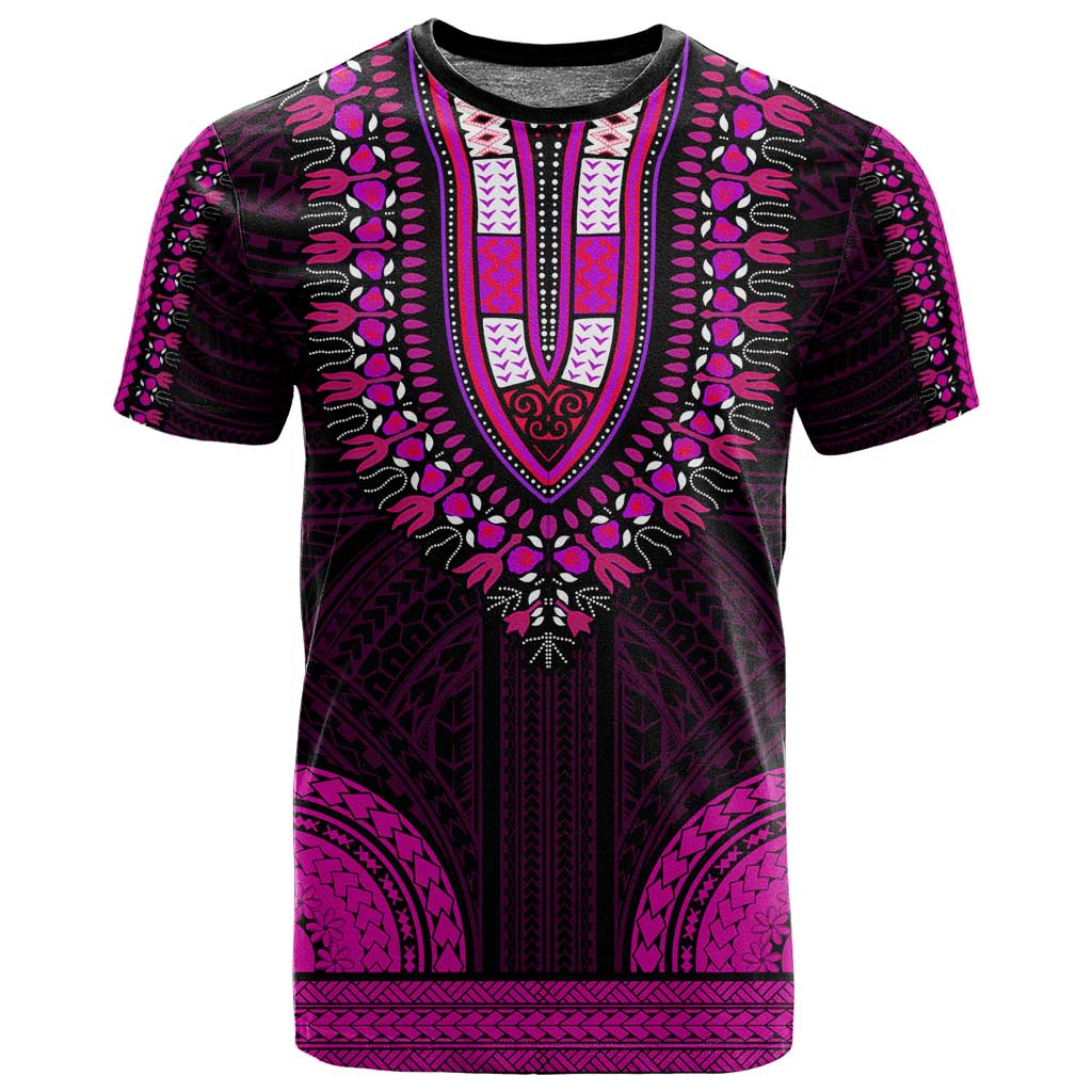 African Dashiki and Polynesian Pattern T shirt Pink LT9