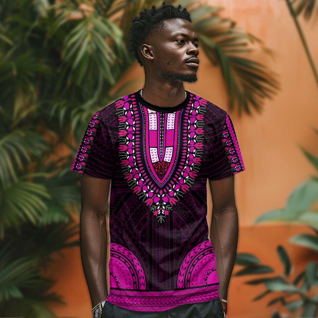 African Dashiki and Polynesian Pattern T shirt Pink LT9