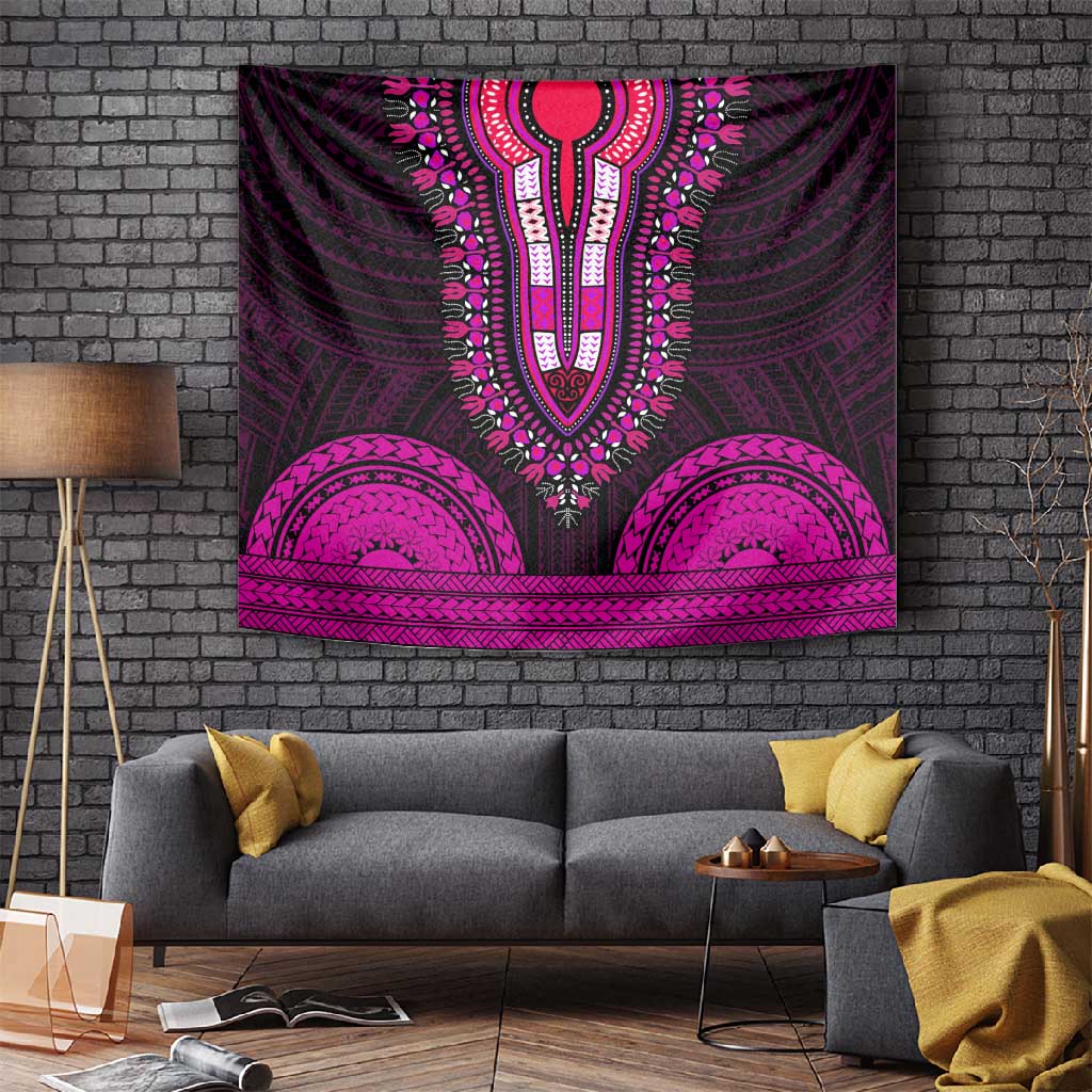 African Dashiki and Polynesian Pattern Tapestry Pink LT9