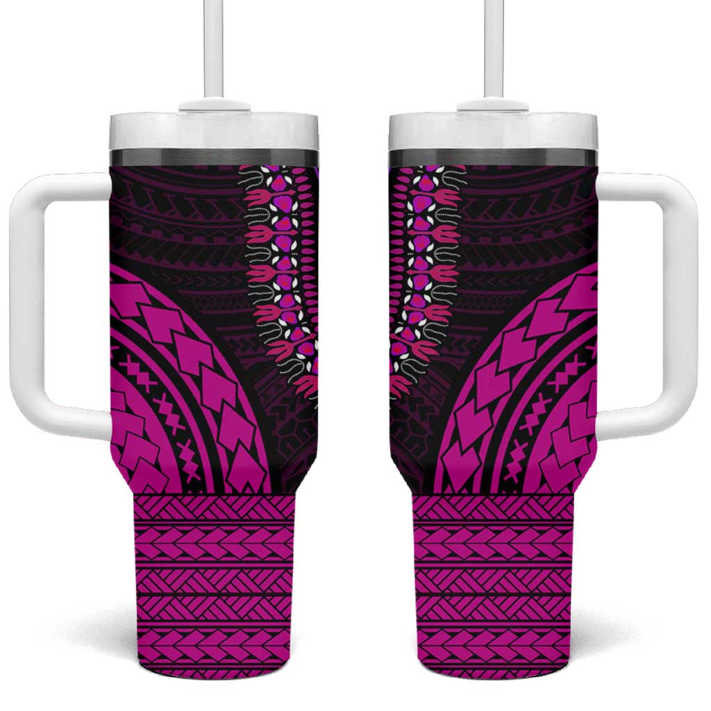 African Dashiki and Polynesian Pattern Tumbler With Handle Pink LT9